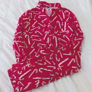 Old Navy Bright Pink Candy Cane Flannel Pajamas